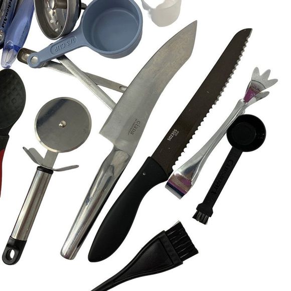 Lot of Mixed Kitchen Utensils Knives Pizza Cutter Sink Strainer Spoon Spatula 50 - Picture 9 of 11